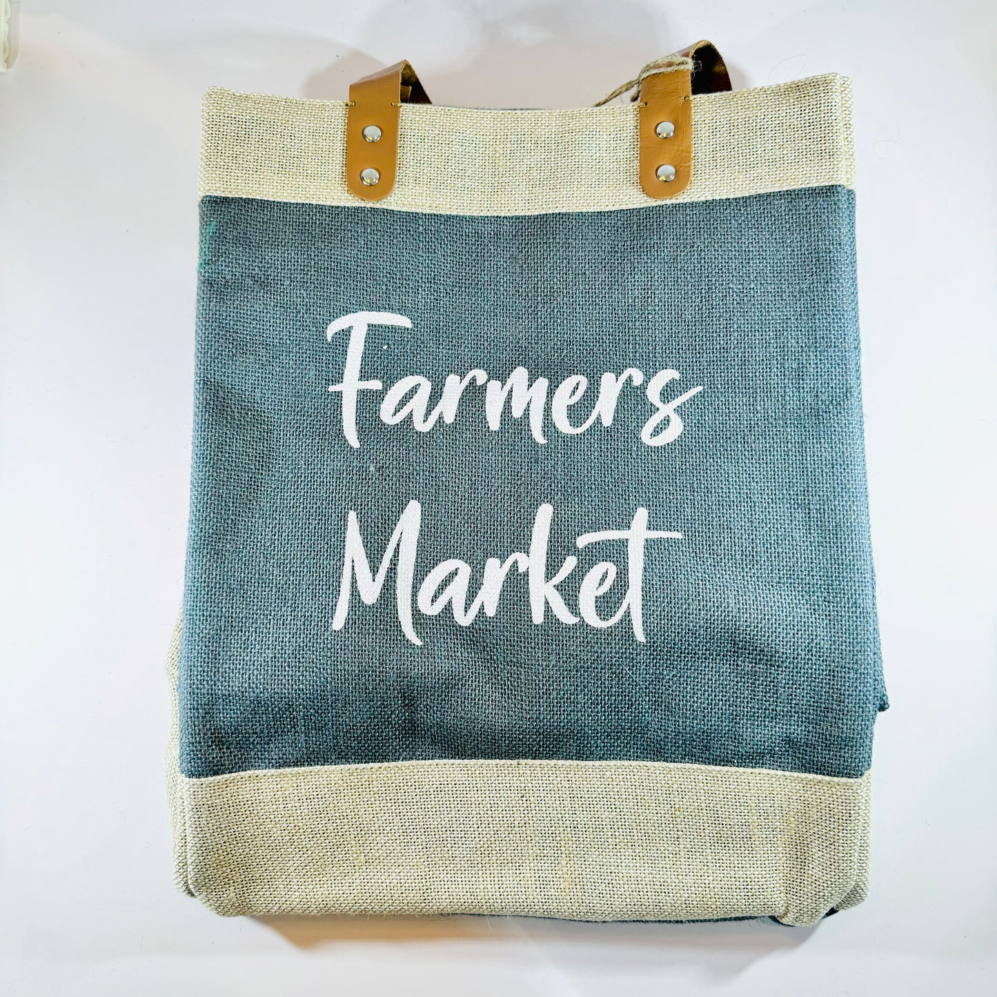 Burlap Farmers Market Tote - Malibu Blue