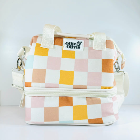 Ollie & Olivia Cooler Bag - Orange Pink Checker