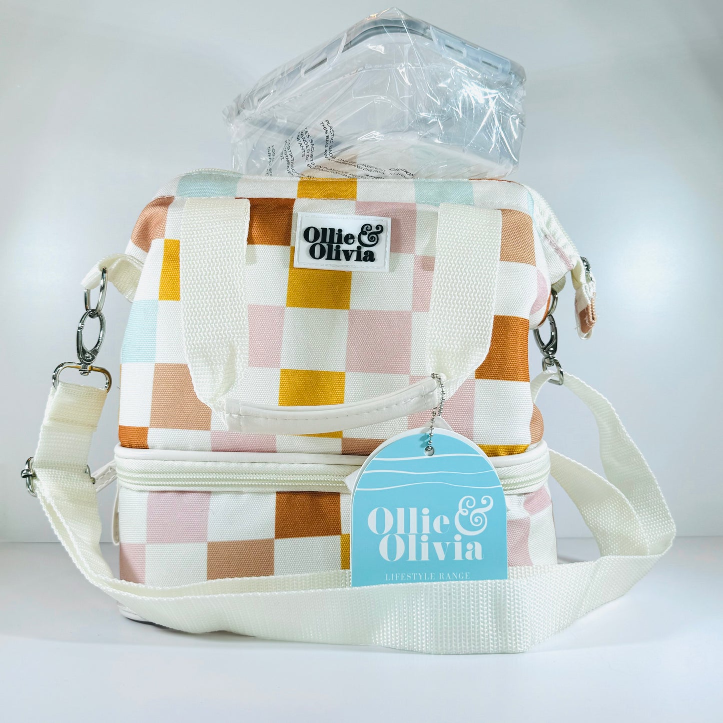 Ollie & Olivia Cooler Bag - Orange Pink Checker