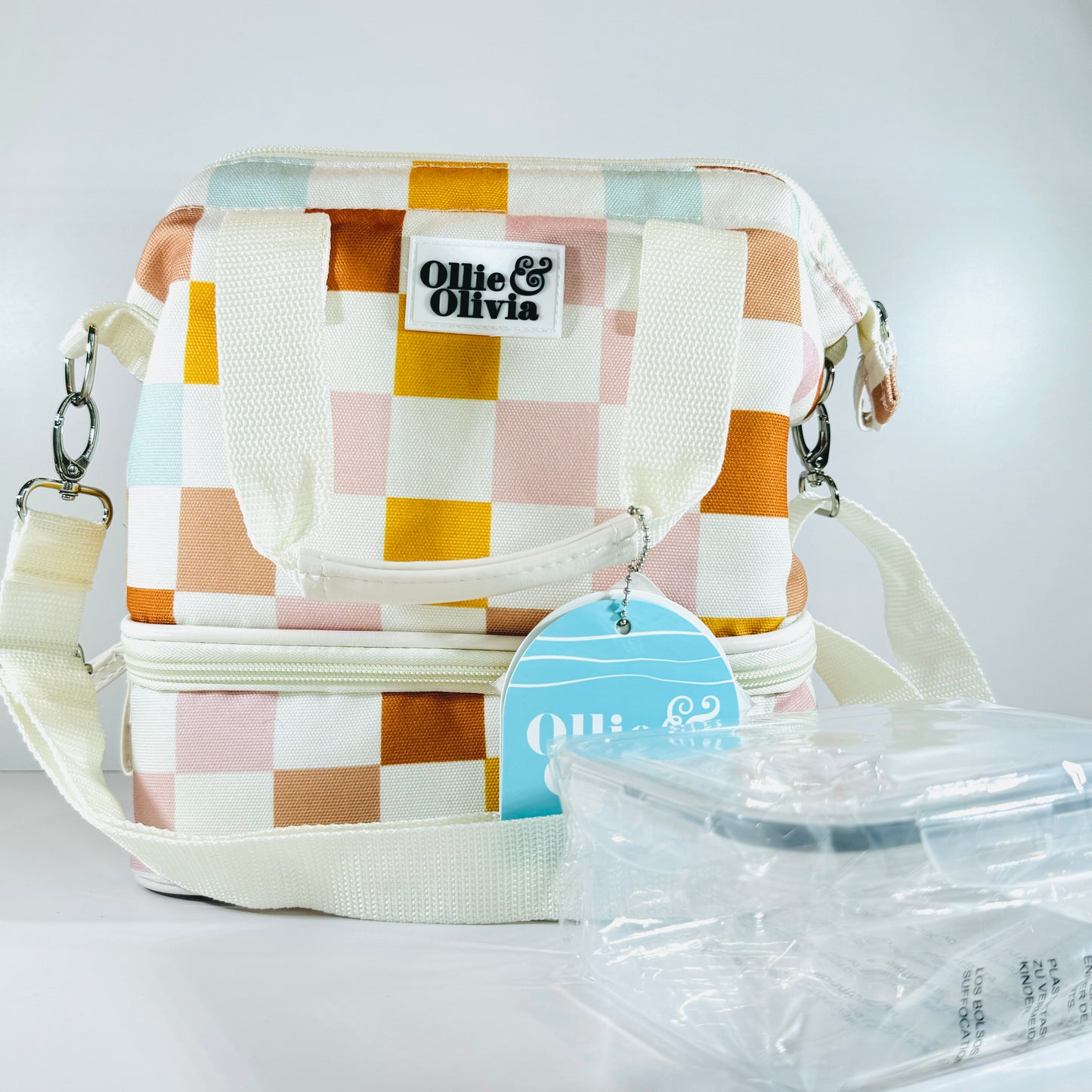 Ollie & Olivia Cooler Bag - Orange Pink Checker